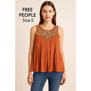 Free People Libertine Metallic Embroidered Open Back Tank – Size Small